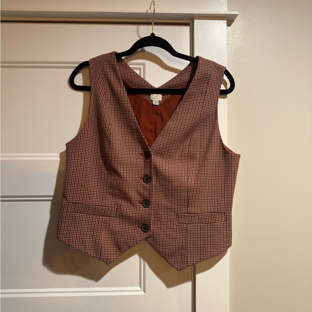 Brown Plaid Vest with 4 Buttons